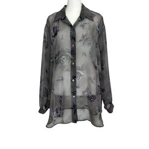 Maggie Sweet Vintage Sheer Floral Dark Romance Whimsigoth Blouse (2X Petite)